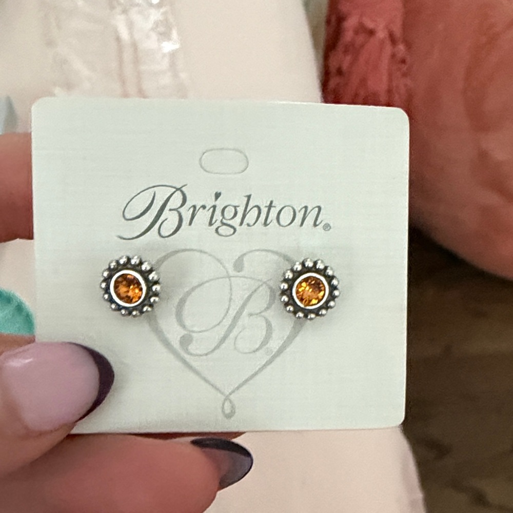 Brighton Silver Earrings with Orange Gemstone